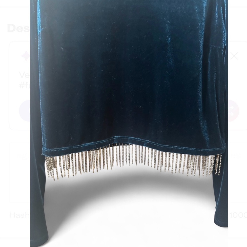 JOIE Women's Velvet Mock Neck Long Sleeve Rhinestone Fringe Crop Top - Picture 4 of 5